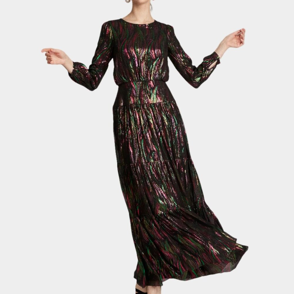 Saloni Isabel Metallic Rainbow Long Dress, US 6